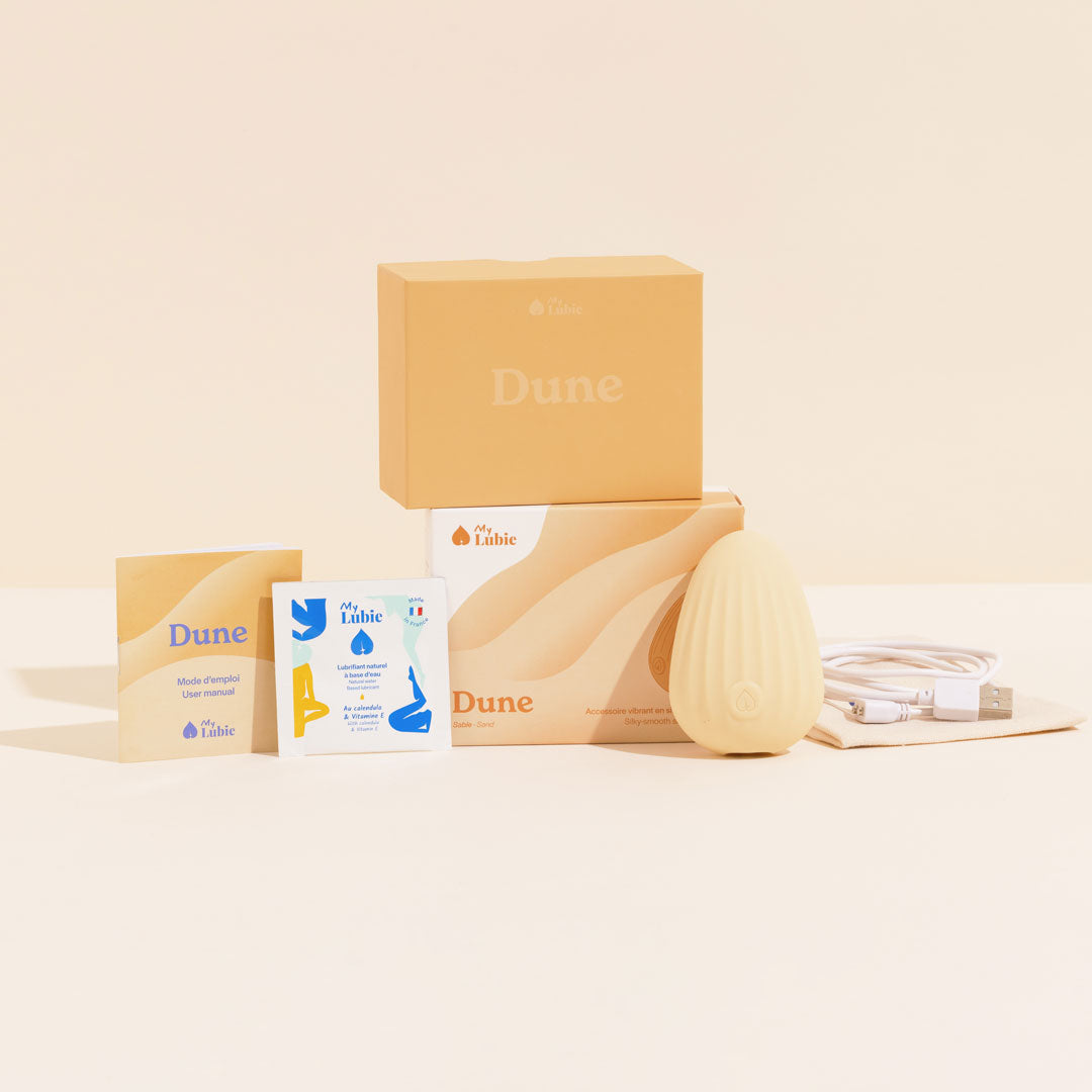My Lubie Dune accesoire vibrant sexualite sexuel sex fait en France made in France à base d'eau gel intime lub huile intime sexplorer bien être intime innovant moderne dune accessoire vibrant yuka