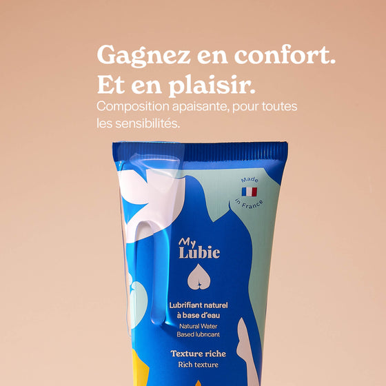 le lubrifiant naturel riche my lubie à base d'eau texture épaisse glisse longtemps