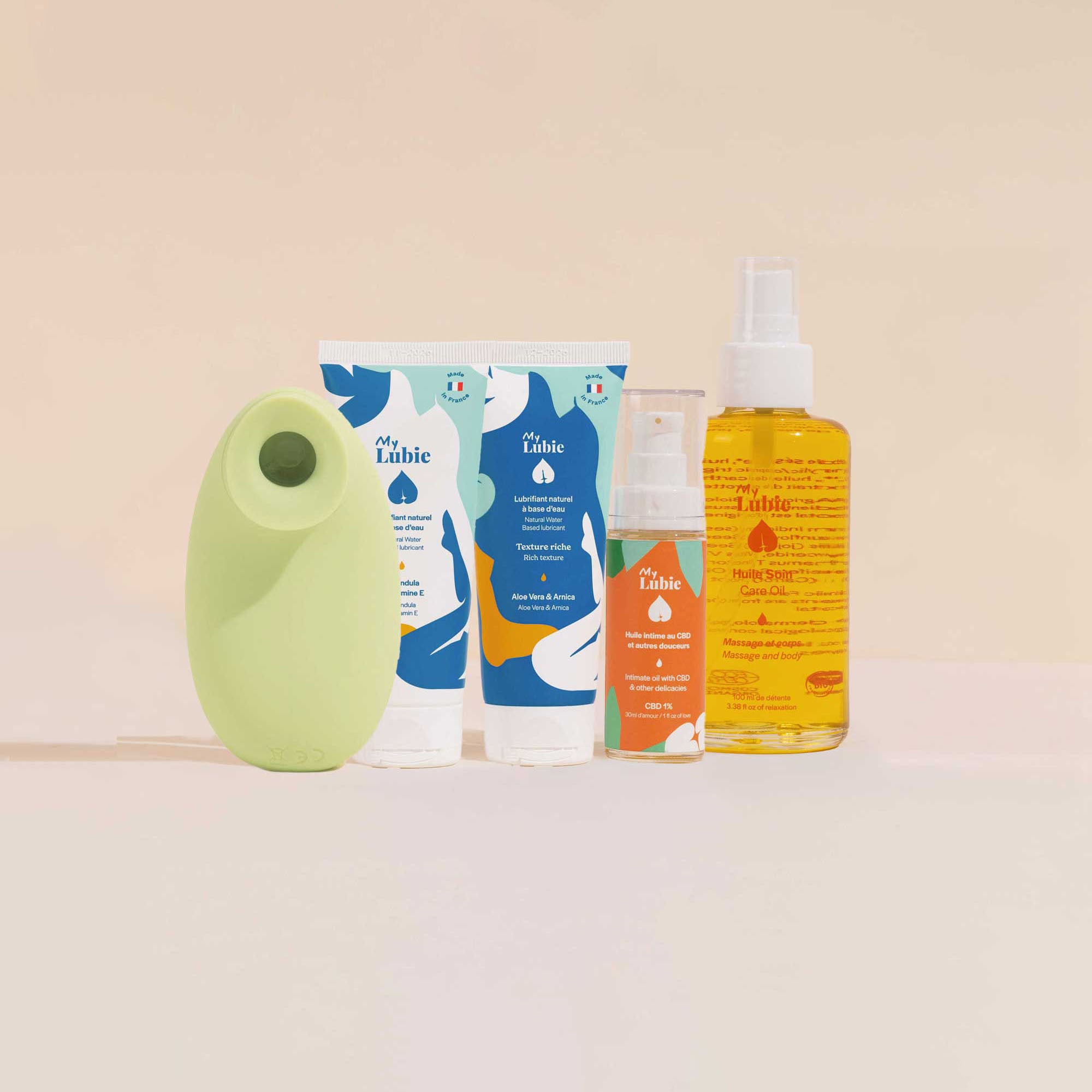 pack bel & bien duo de lubrifiants naturels fluide et riche aura huile intime au cbd huile soin corps et massage