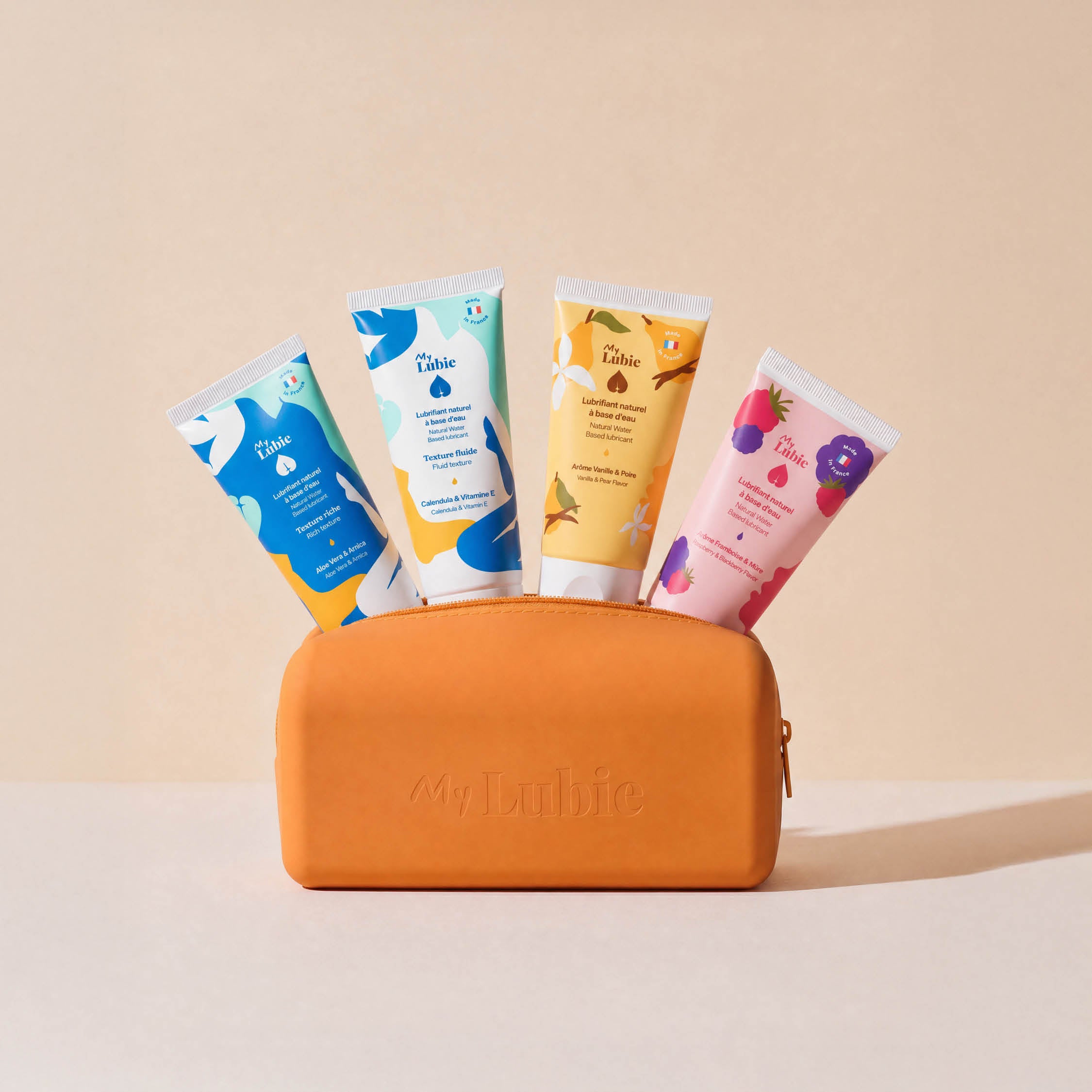 trousse my lubie avec 4 lubrifiants naturels, photo de face